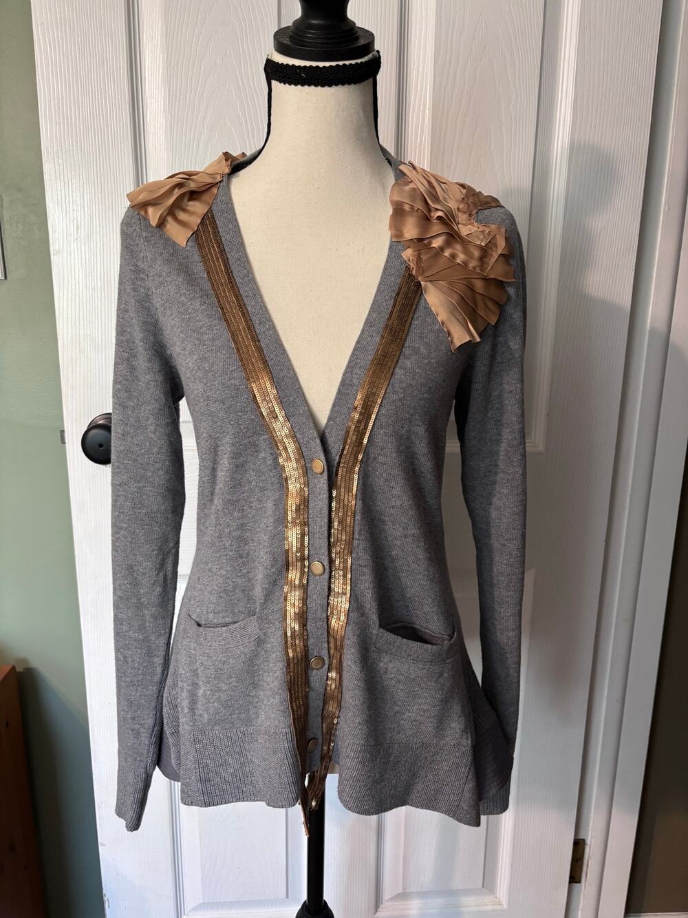 Yellow Bird Anthropologie Cardigan Sweater Women's Medium Cashmere Cotton Blend